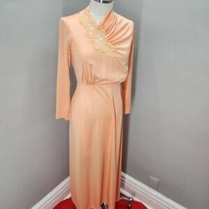 70s Vintage Peach Peek-a-Boo Maxi/Midi  - XS
